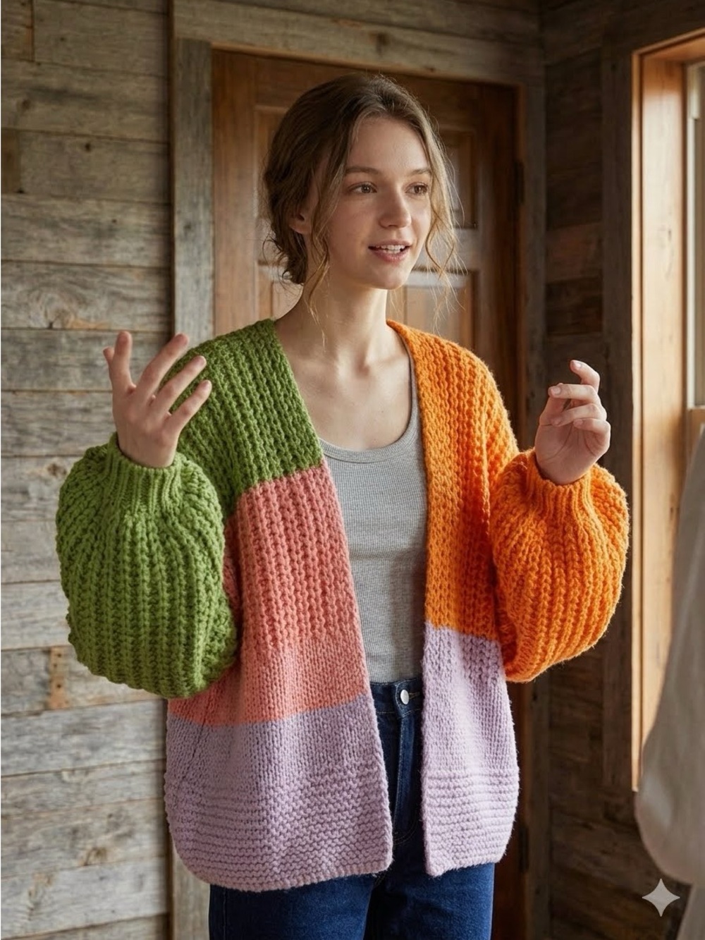 Cider Oversized Drop Shoulder Colorblock Open Knit Cardigan Sweater Size S
